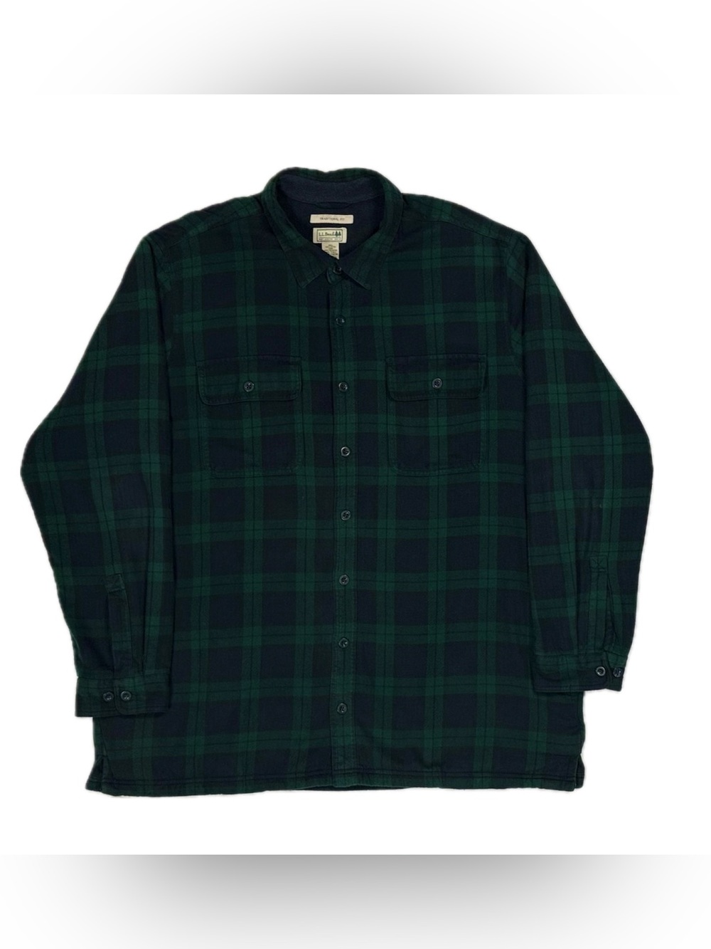 LL Bean Navy Green Tartan Plaid Fleece Lined Flannel Shacket Mens XXL Tall